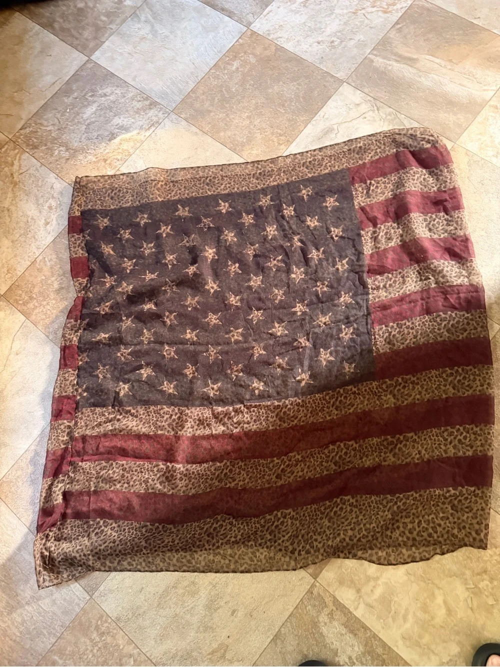 infinity Scarf with American Flag and Leopard Trim - Brown & Red